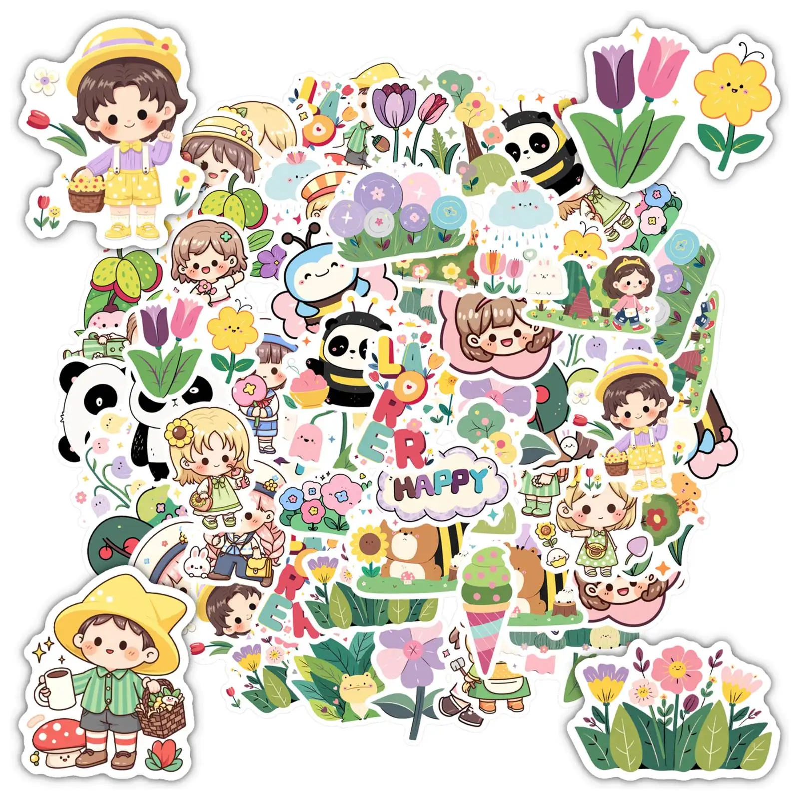 

35pcs Pastel Nature Stickers Whimsical Cartoon Teacher Reward Stickers Stickers For DIY Phone Laptop Scrapbook Bike