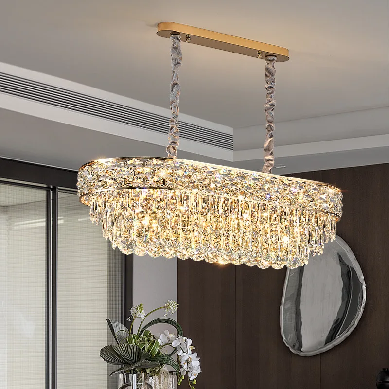 

European Crystal Chandelier K9 Crystals Gold Finish Adjustable Height Dimmable LED Modern Indoor Lighting Middle Hotel