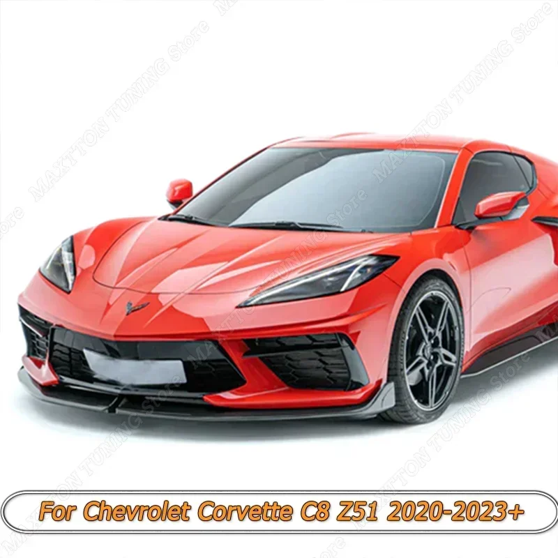 Car Front Bumper Lip Spoiler Cover Trim For Chevrolet Corvette C8 Z51 2020 2021 2022 2023+ Gloss Black Exterior Modification