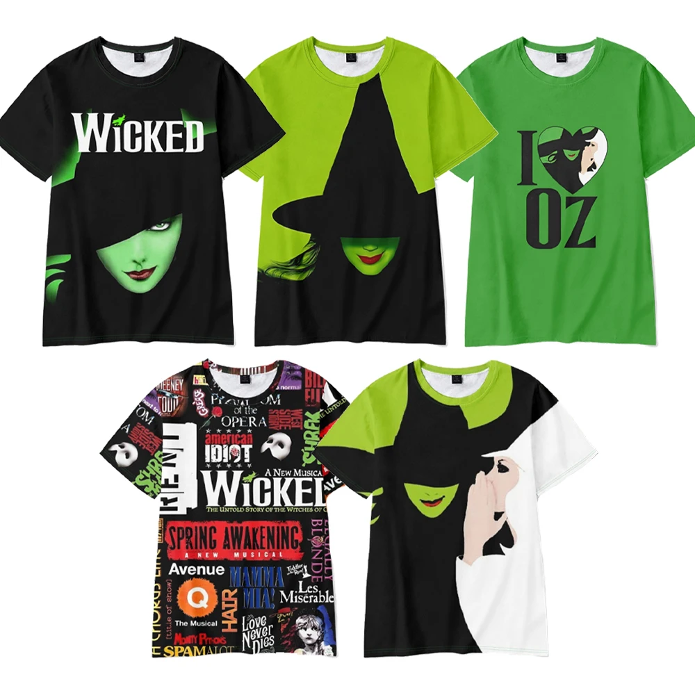 Movie Wicked Cosplay Costume Disguise T Shirt Adult Kids Tees Streetwear Halloween Carnival Party Performance Clothes Role Play