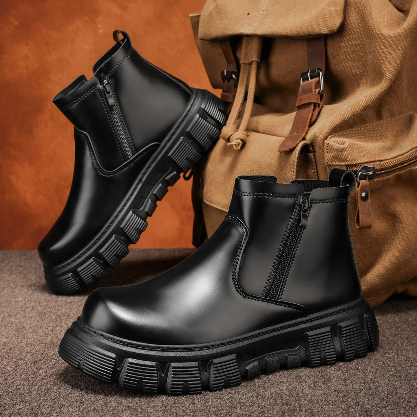 Men High Top Platform Boots British Style Black High-end Chelsea Boots Fashion Retro Men High-top Tooling Boot Botas Para Hombre