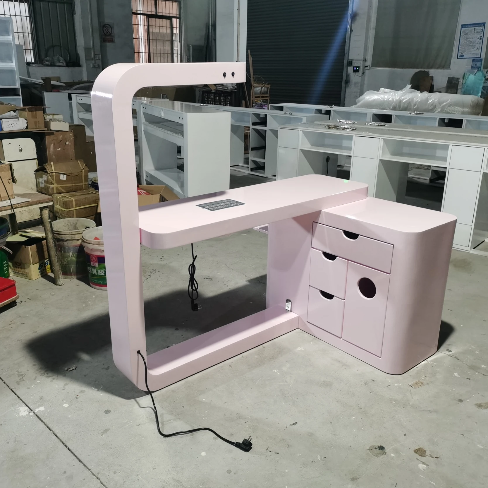 Salon Furniture Manicure Desk Wooden Nail Tech Tables Bar Led Light Manicure Table with Dust Collector