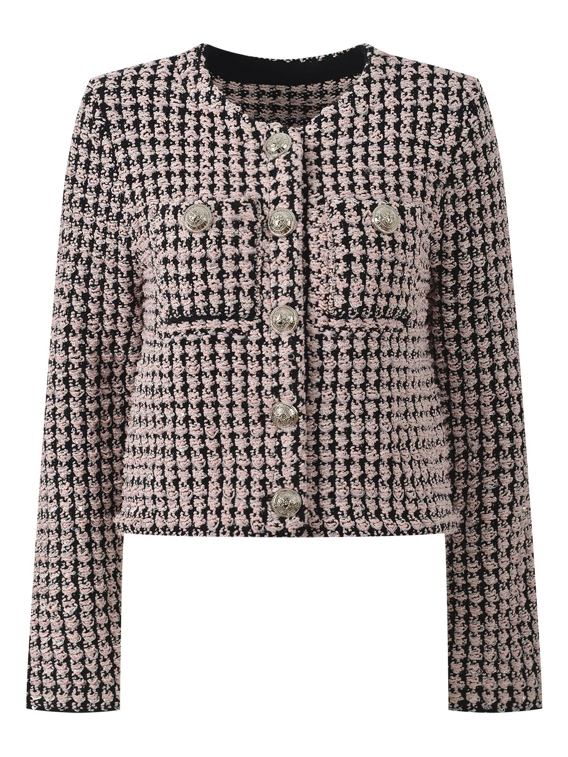 

Faionable Plaid ort Coat Silver Button Color Blo round Ne Top Ladylike Sle Autumn Winter New Arrival Women's Outerwear