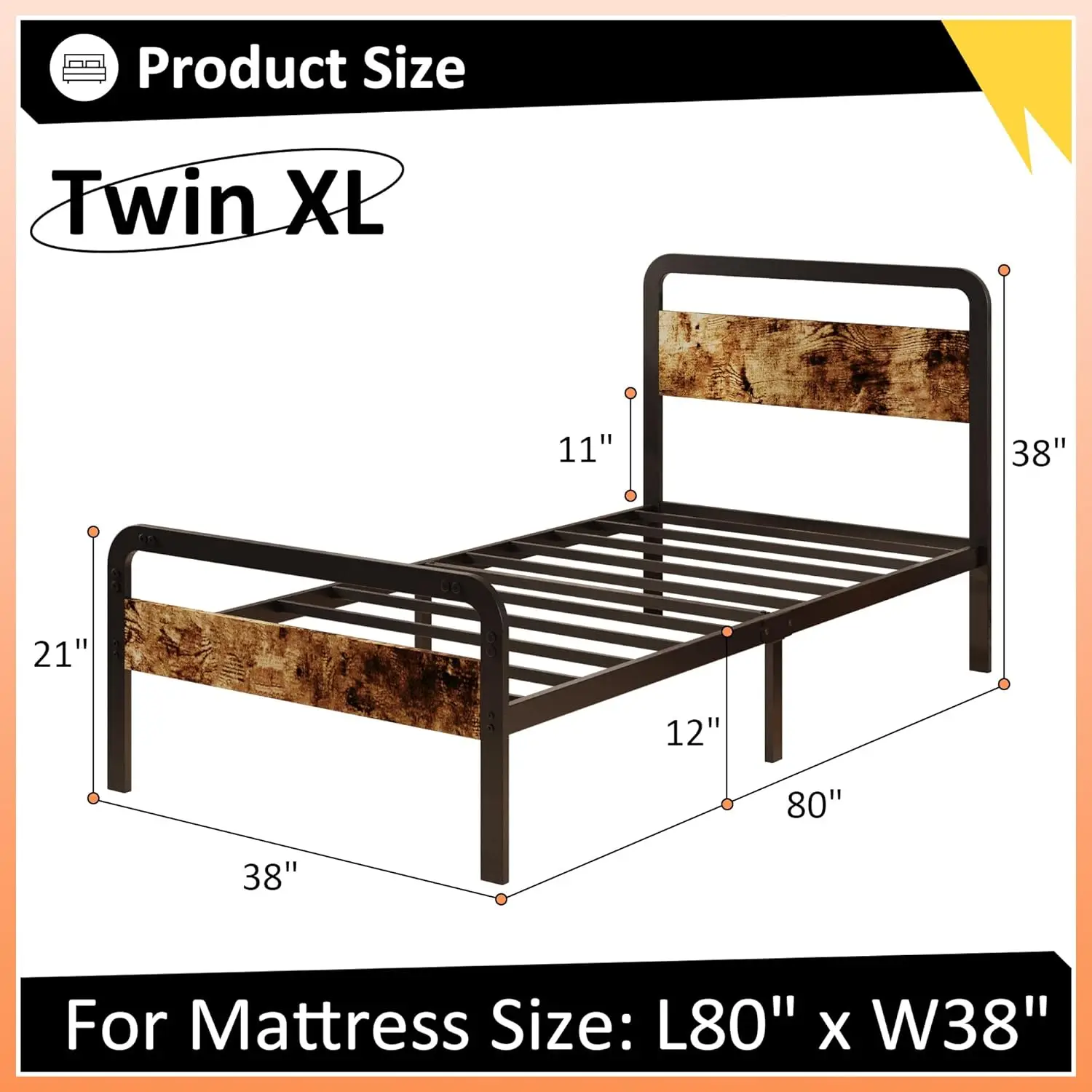 Estructura con cabecero y pie de cama de madera, plataforma doble XL, sin necesidad de somier con listones resistentes para niños, fácil A