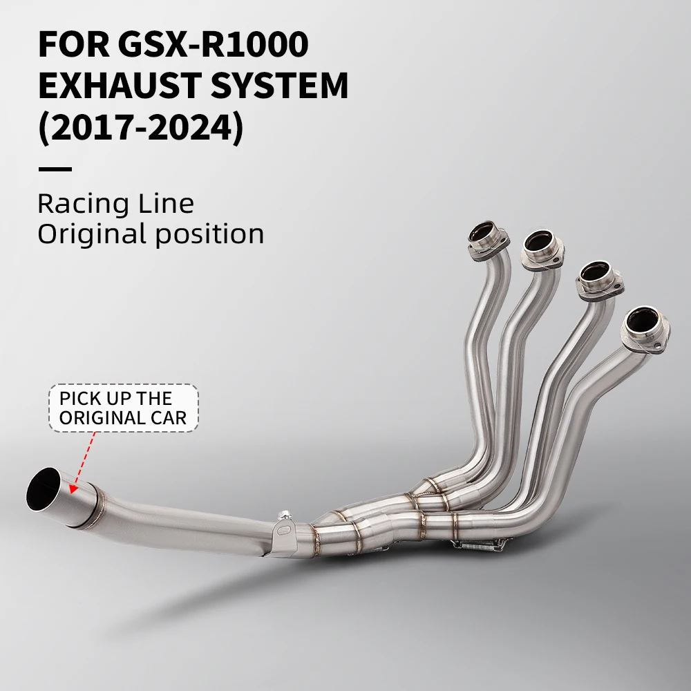 Full motorcycle exhaust system for GSX-R1000 models from 2017 to 2024 slip-on front tube link pipe that