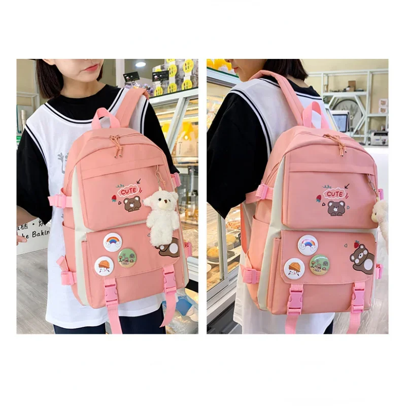 5 In 1 Schoolbag women Cute 6 grade children bookbag Boy Waterproof Student Backpack Girl wallet Teen 5 piece set Send keychain