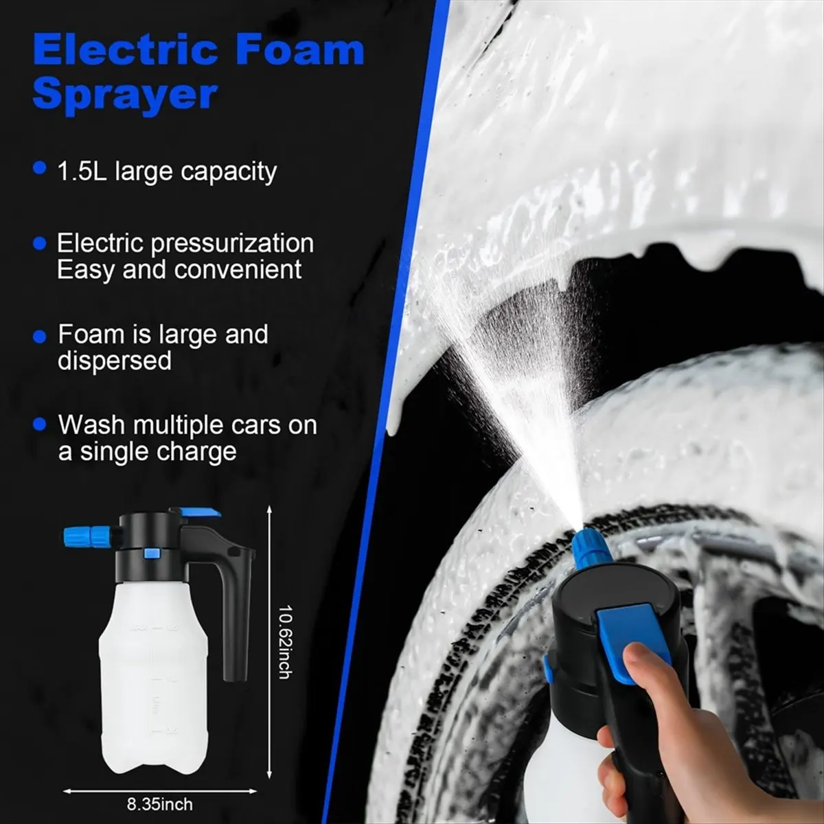 

A20I 1.5 Liters Electric Pressurized Foam Sprayer for Car Washing, Electric Foam Sprayer with USB Cable, for Home Garden