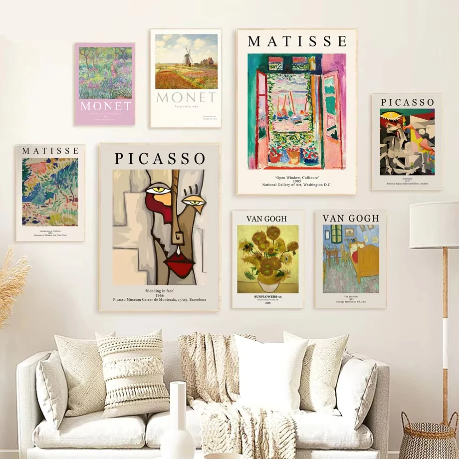 ريترو فان جوخ ماتيس بيكاسو ملصقات مونيه ، مطبوعات عتيقة ، لوحات زخرفية ، فن حائط قماش ، صور غرفة المعيشة ، ديكور المنزل #2