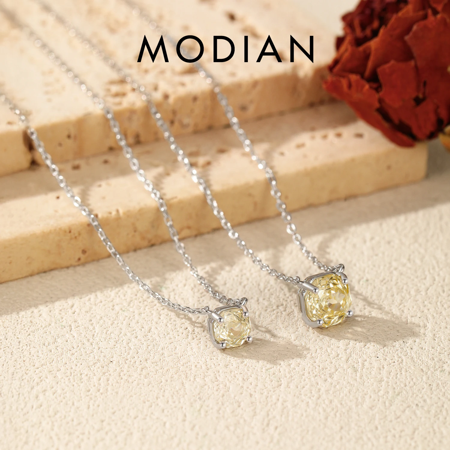 

MODIAN 925 Sterling Silver Pendant Necklace Dazzling Light Yellow Rose Cut Zirconia Necklaces For Women Fine Jewelry
