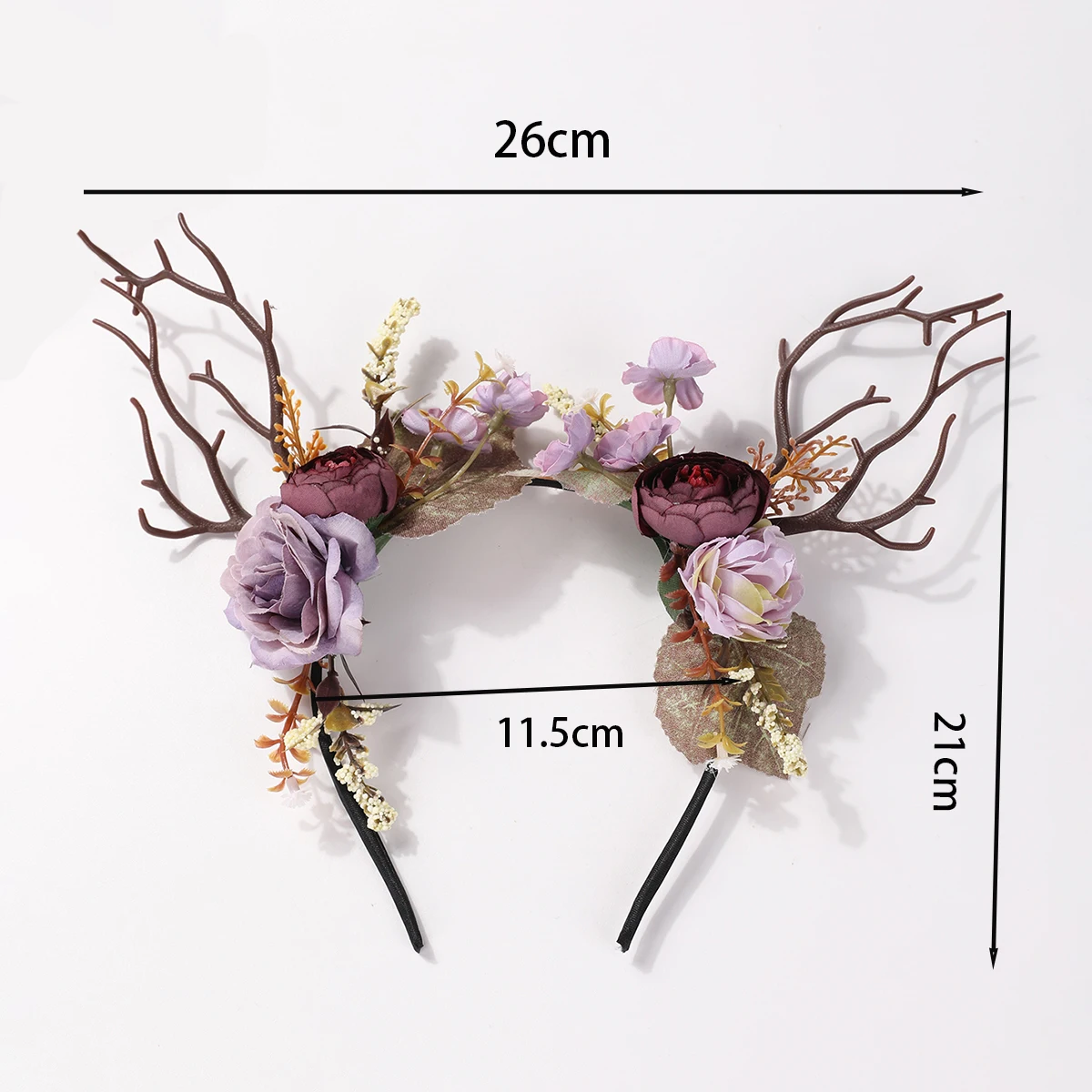 Vintage Haarband mit Hirschgeweih und Blumen im Wald-Stil – Realistisches lila Rosenzweig-Stirnband – Halloween- und Weihnachts-Cosplay-Fotorequisite – Detail 8