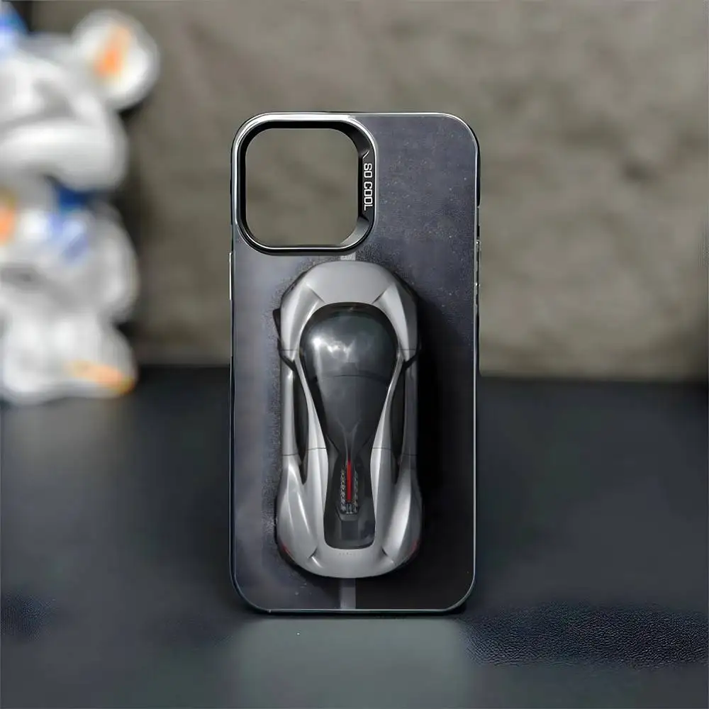 Cool e-executive sedan telefoonhoesje voor iPhone 16,15,14,13,12,11, Mini, Pro, MAX zwarte matte schokbestendige hoes