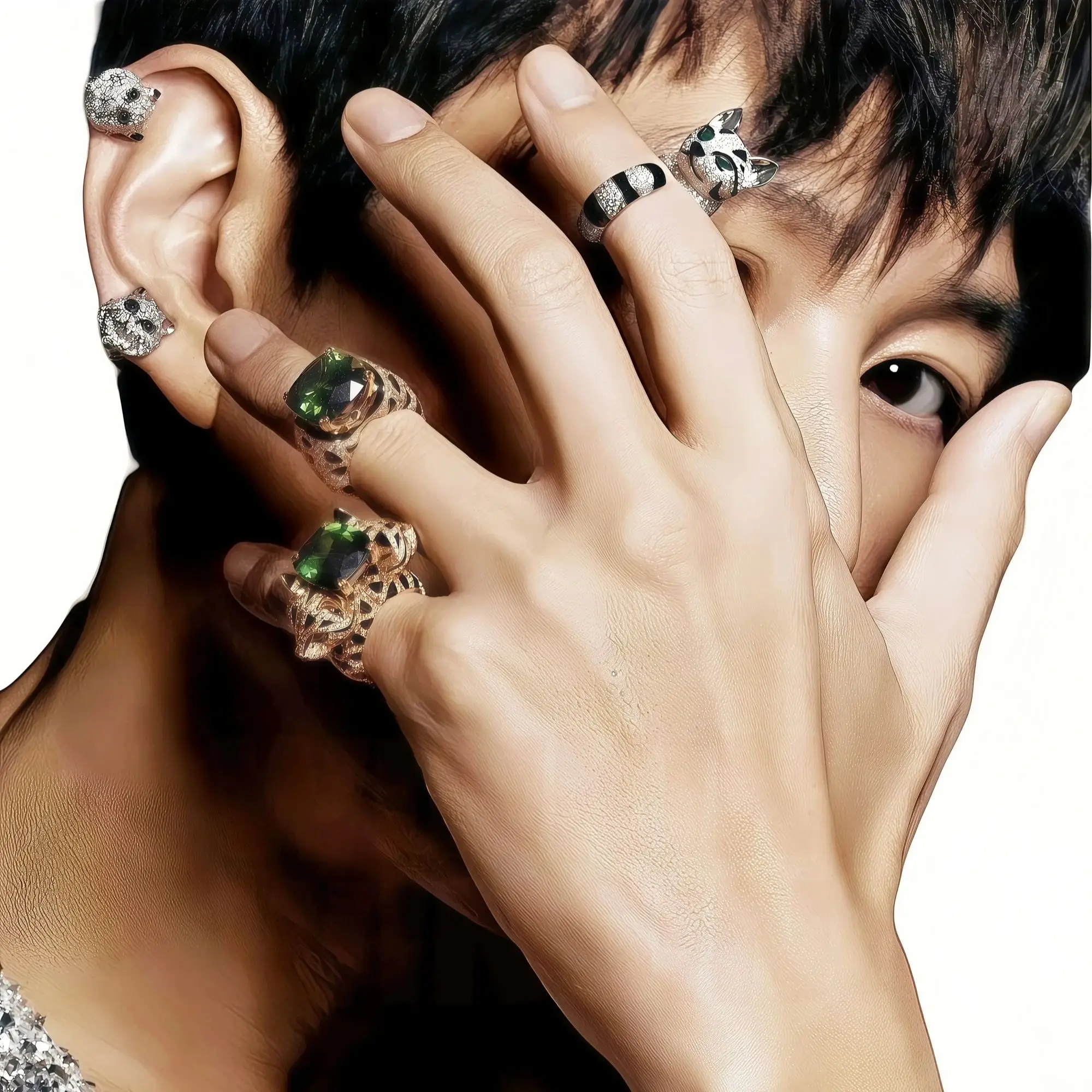 

Winkin Winsin бренд кольца из стерлингового серебра 925 пробы 18 К позолоченные высокоуглеродистые бриллианты животное двуглавое кольцо с леопардовым котом ювелирные изделия