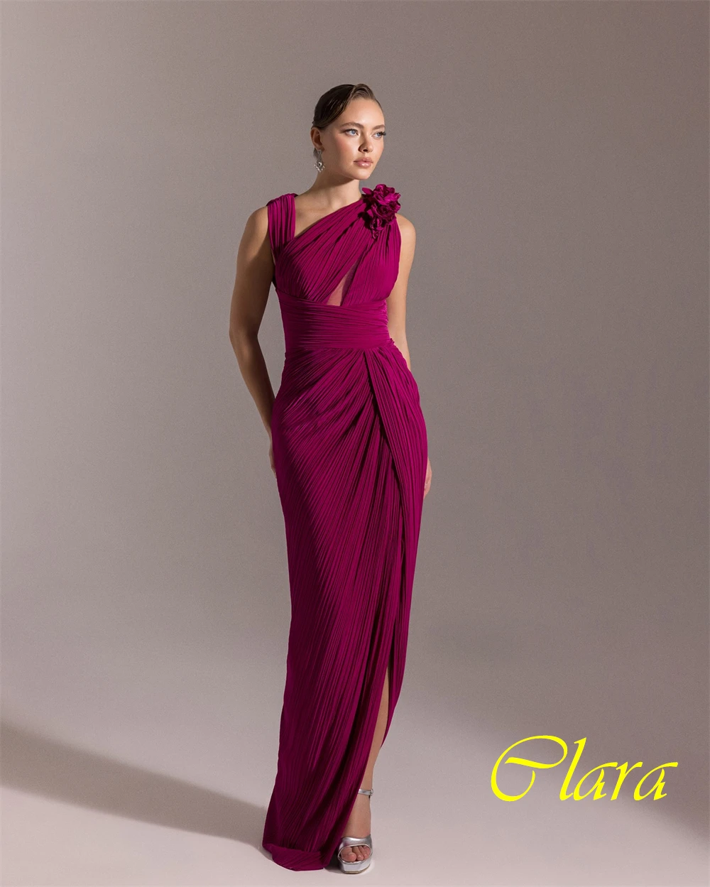 Customized Fashion Chiffon Straight Evening Dress Exquisite Sleeveless Flowers Prom Dress Sexy Backless Special Occasion Gowns