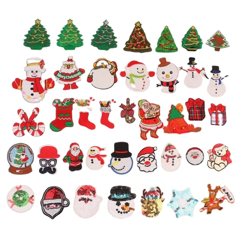 

50pcs/lot Embroidery Patches Clothing Decoration Accessories Santa Christmas Decoration Sock Snowman Iron Heat Transfer Applique