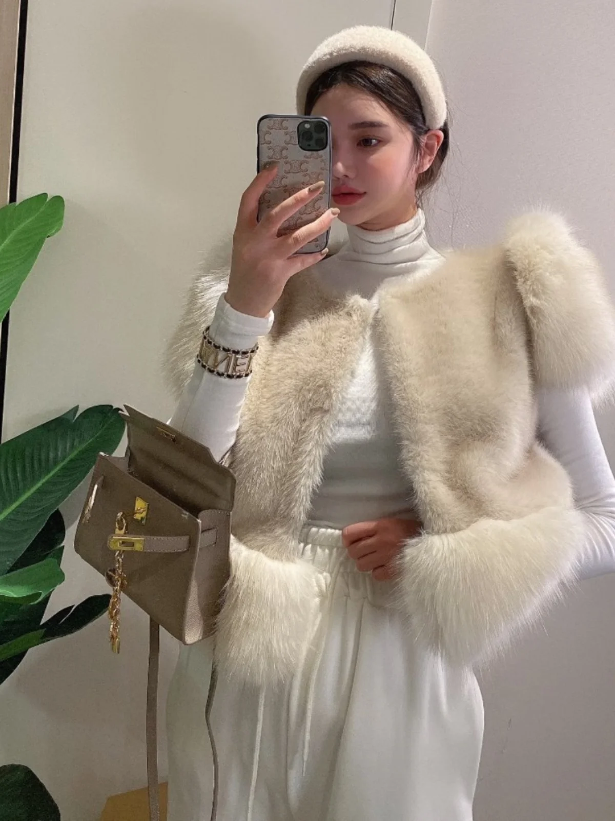 

Furry Vest Women's Heavyweight Fur ort Coat Korean Sle Commute round Ne Splicing Design Autumn Winter Faion