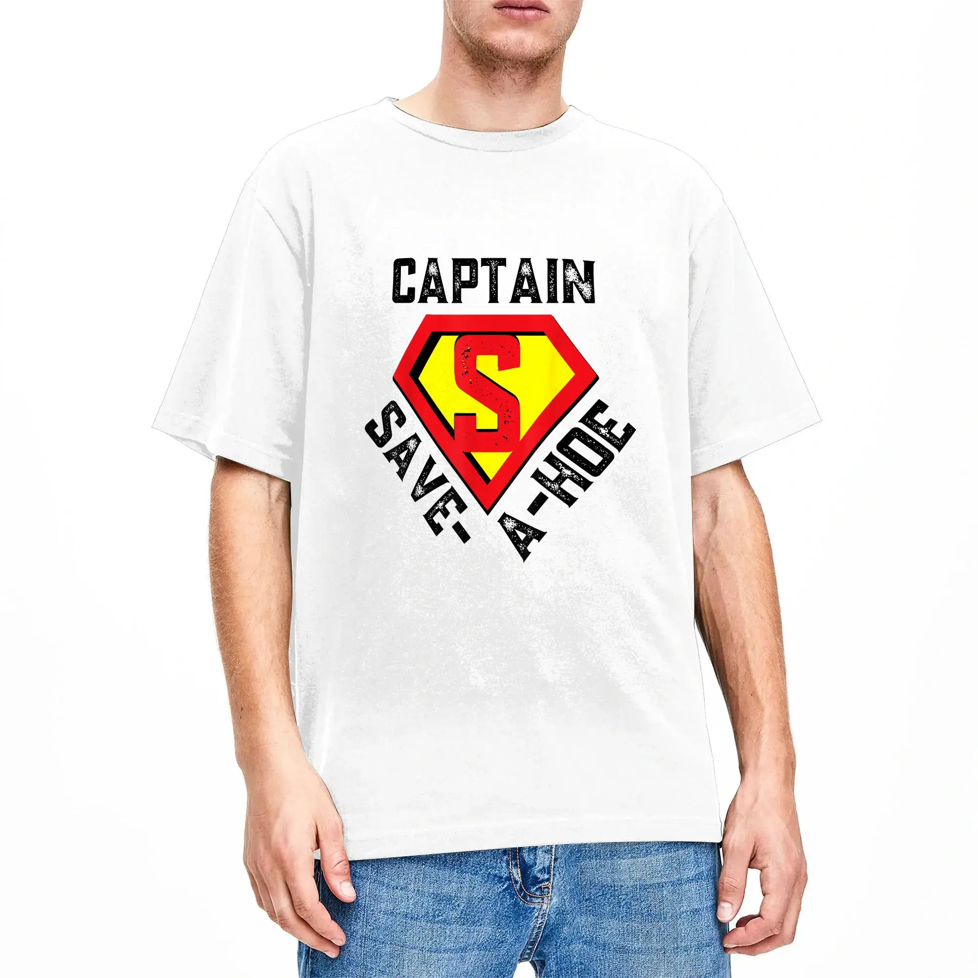 Harajuku T-Shirt Captain Save a Hoe  Cotton T Shirts  Hip Hop Tee Shirt for Men Beach Y2K Fun Print Short Sleeve Clothes