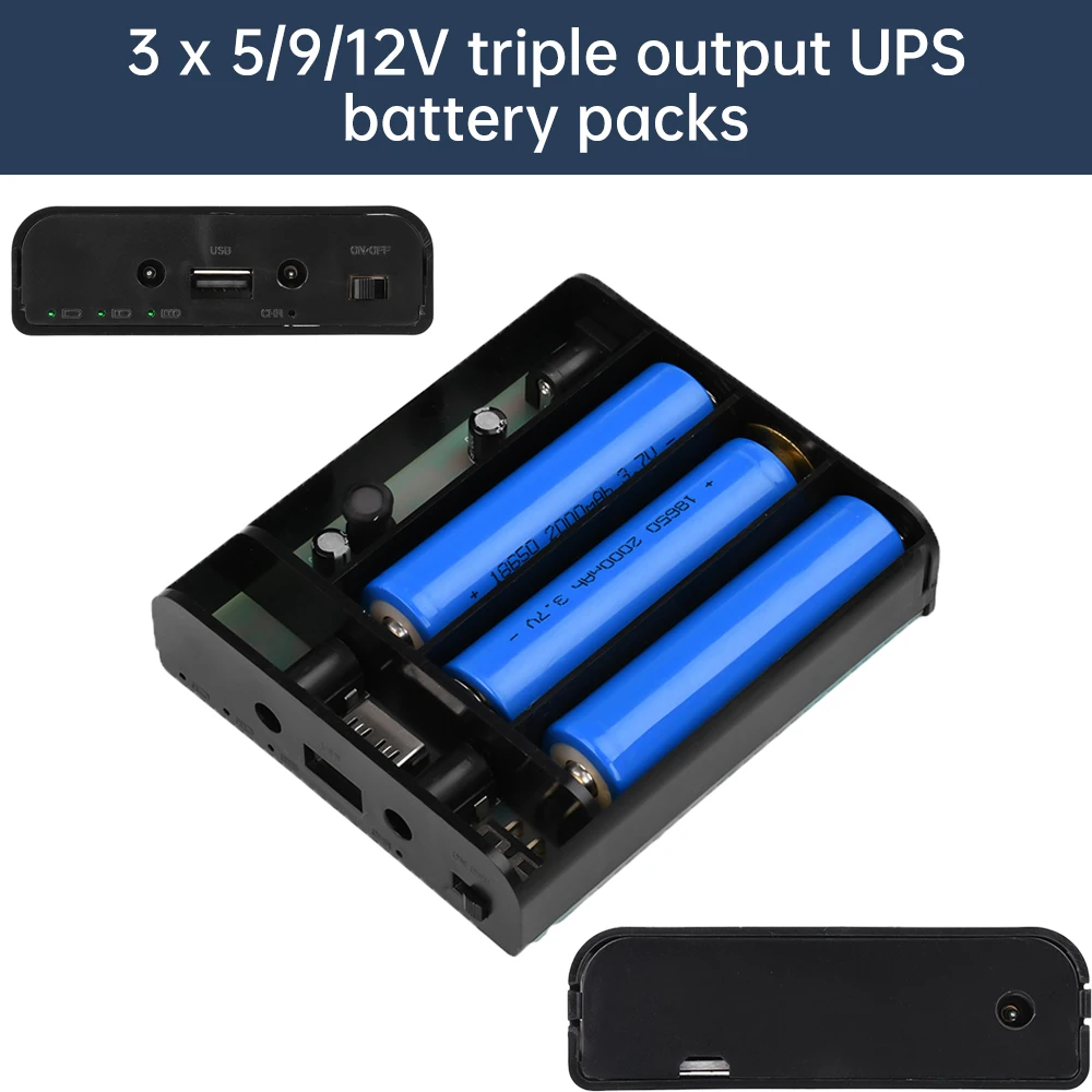 Kit gratuito de solda de bateria de lítio UPS 5V 9V 12V 3pcs 18650 pronto para usar roteador óptico gato caixa de fonte de alimentação ininterrupta