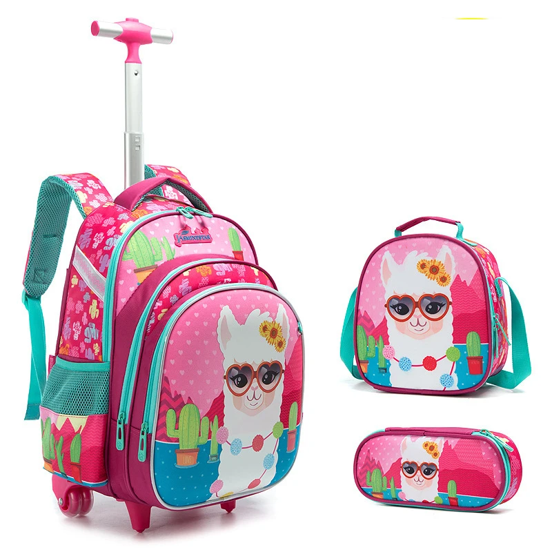 Bolsa escolar com rodas para crianças, mochila trolley para meninos e meninas, lancheira, estojo de lápis