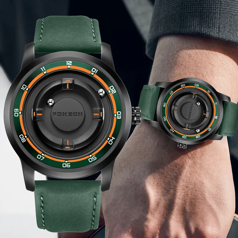 

Часы FOXBOX, персонализированные модные плавающие магнитные указатели, бесплатный шарикоподшипник, креативные простые водонепроницаемые кварцевые часы для мужчин