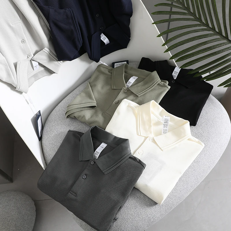 

Мужская летняя рубашка из плотного хлопкового пике с коротким рукавом, новая, дышащая, однотонная, повседневная, деловая, с отложным воротником