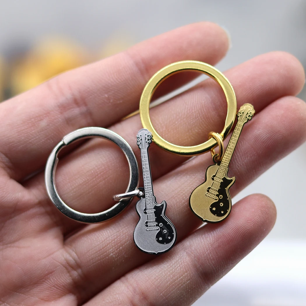 Hip Hop Key Chain Key Ring Stainless Steel Guitar Hanging ornament For Festival DecorFor the Musician  Ornament Key Chain Key Ri