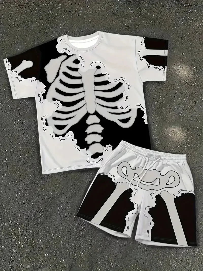 

The 2026 Summer New men's Set Features Street Casual hip-hop Fashion Comfort And Softness With 3D Frame Pattern Prints