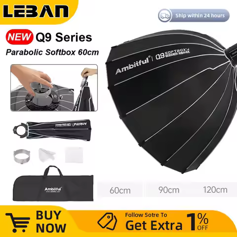 Ambitful Q9-60 Q9-90 Q9-120 Quickly Release Parabolic Deep Soft Box Grid for Bowens Mount Flash LED Light