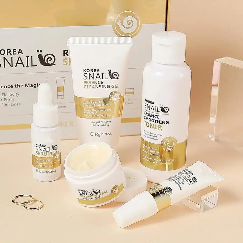 5pcs  Snail Collagen Skin Care Sets Snail Essence Face Cleanser Face Serum Eye Cream Essence Brighten Skincare winter face cream