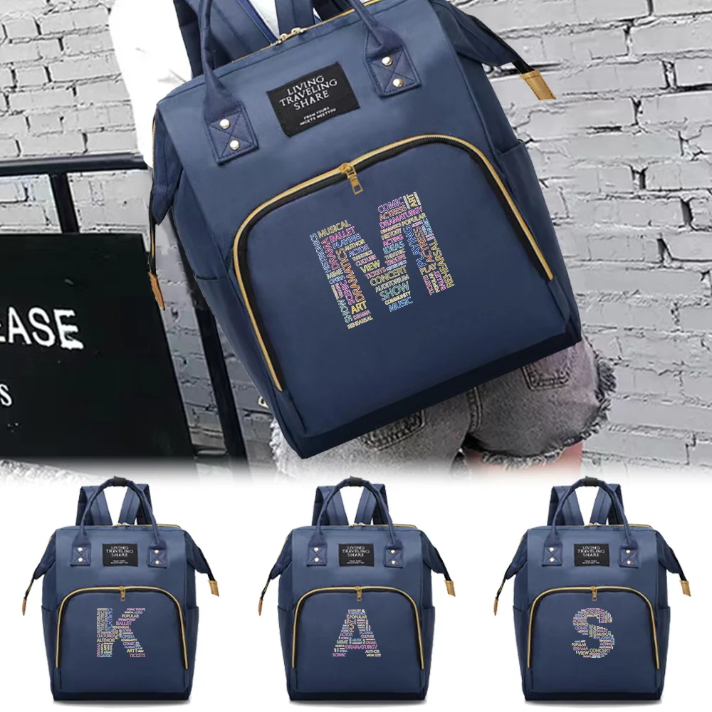 

Mommy Pack Large Capacity Multifunctional Text Letter Print Compartments Backpack Portable Travel Storage Double Shoulder Bag