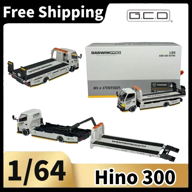 [In Stock] GCD 1/64 Diecast Alloy Hino 300 Flatbed Tow Truck Model, Movable Flat‑Bed Platform, Static Collectible Hauler Vehicle - view 2