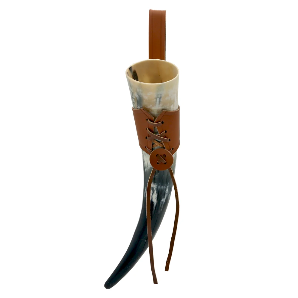 Natural Viking Drinking Horn with Stand or Leather Case- Horn Mug with Polished Finish