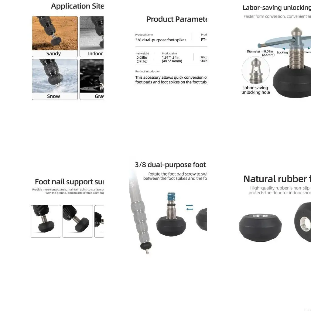 193A 3/8 Thread Double Use Tripod Feet Spikes for DSLR Camera Monopod Nonslip Foot Pad with Wrench for Live Streaming