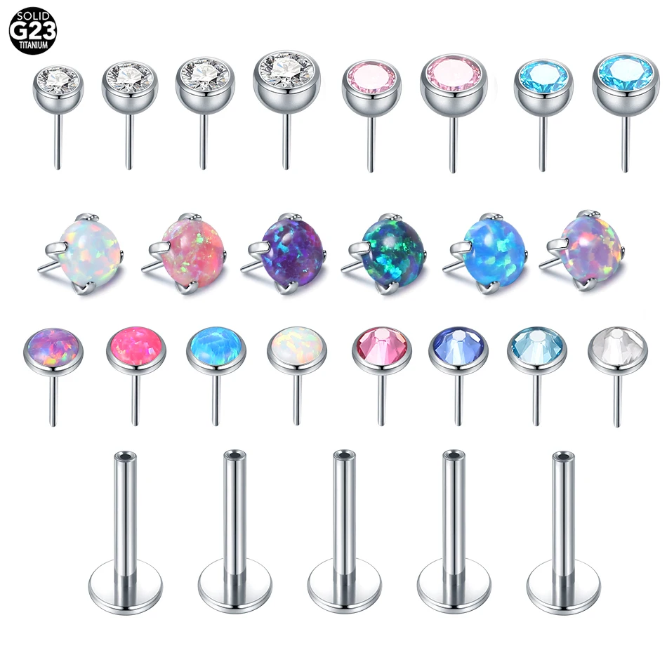 1Pc Titanium Threadless Ends Push Pin Labret Stud Lip Piercing Opal Ear Cartilage Helix Ear Tragus Stud Body Piercing Jewelry