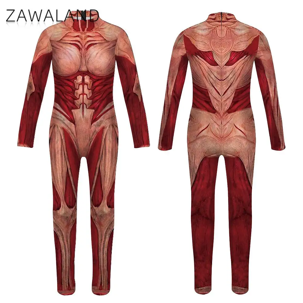 ZAWALAND Matching outfit Muscle 3D Digital Printing Costume Cosplay tuta Sexy a maniche lunghe genitore-figlio Zentai Muscle Suit