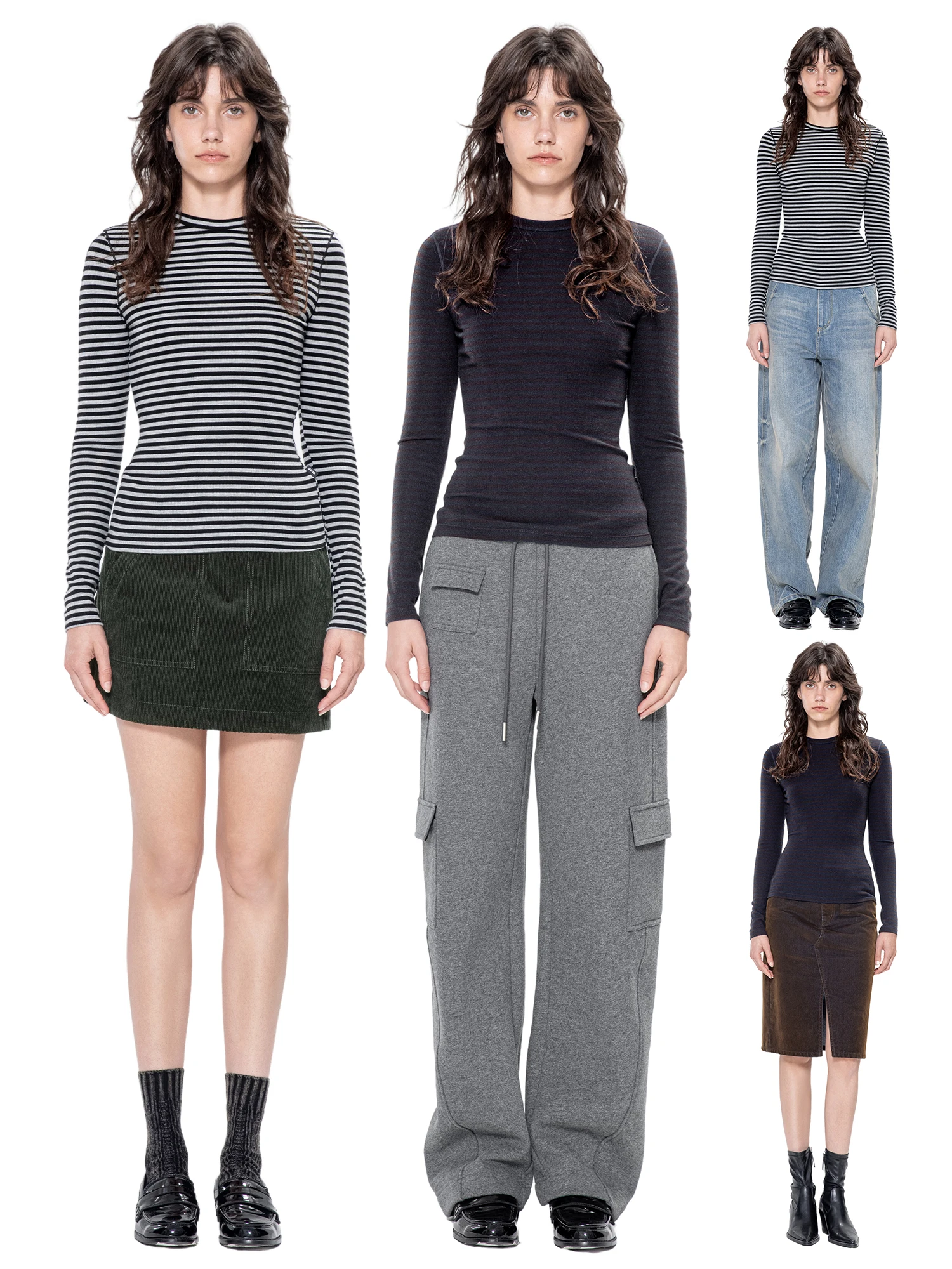 

Slim Fit Striped Long Sve T-irt Women's Casual Sle Comfortable Breathable Soft Knitted Top Ci Walk Street Sle