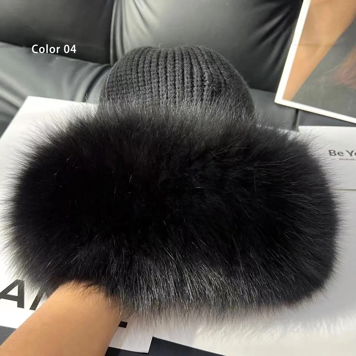 Neue Stilvolle Beanie Fuchs Pelz Hüte für Frauen Winter Warme Flauschigen Knochen Kappe Weiche Außen Dicke Natürliche Fuchs Pelz Hut Weibliche Kuppel Hüte – Detail 13