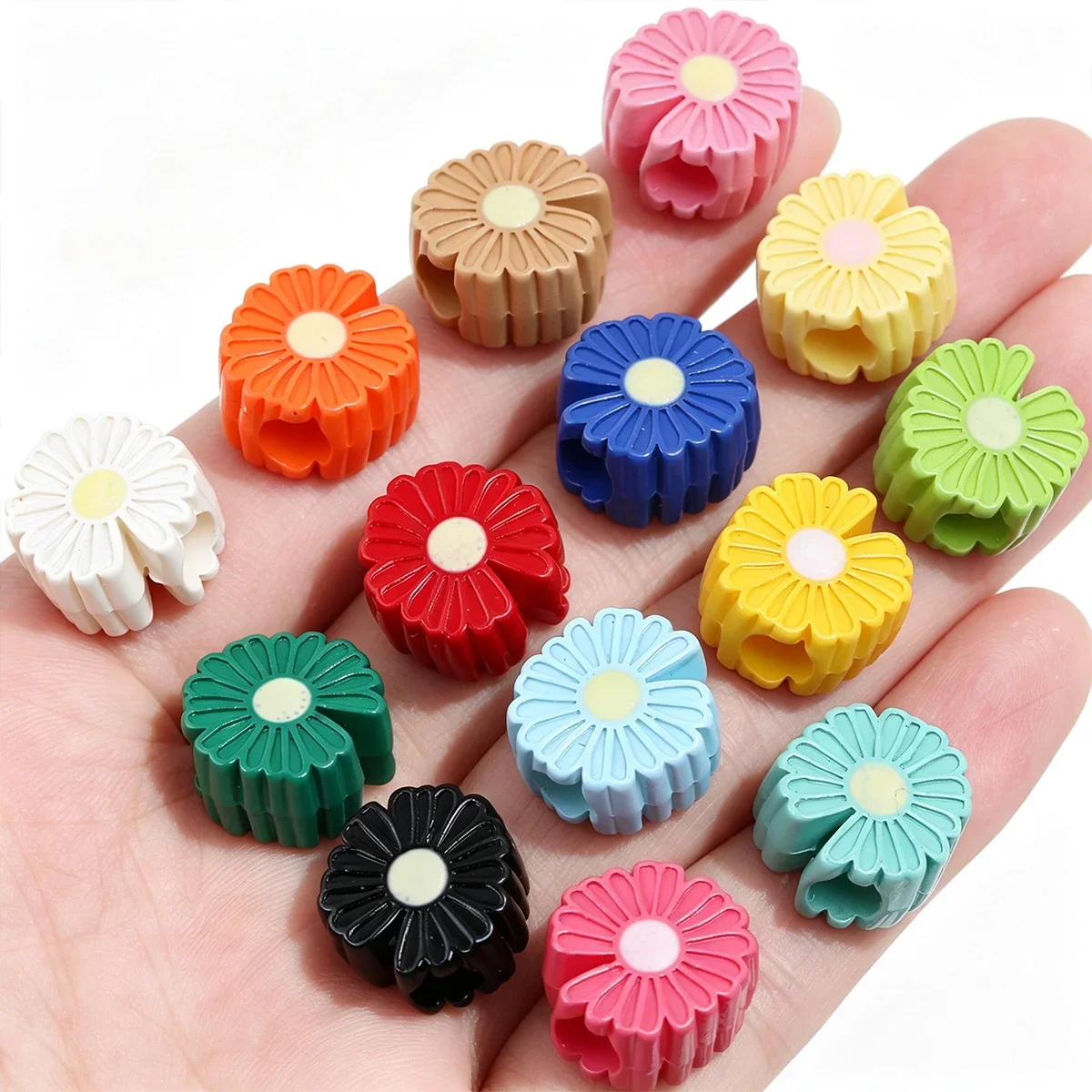 8pcs/16pcs Random Color Acrylic Beads,14mm Daisy Flower Large Hole Loose Beads for DIY Handmade Jewelry Making Supplies