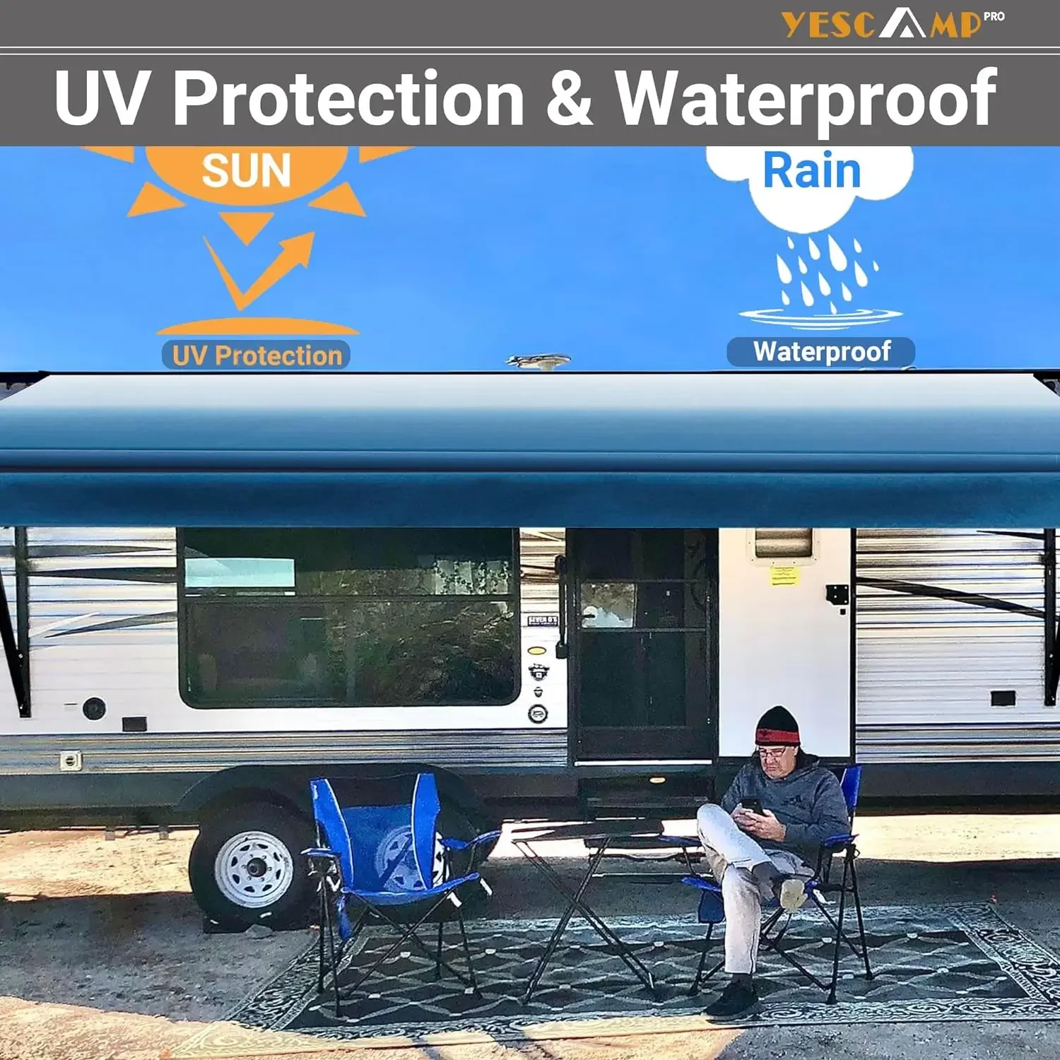 Heavy Duty Weatherproof 4-Ply 18.5oz Vinyl Camper Awning Fabric-Universal Outdoor Canopy for Camper,Trailer,and Motorhome