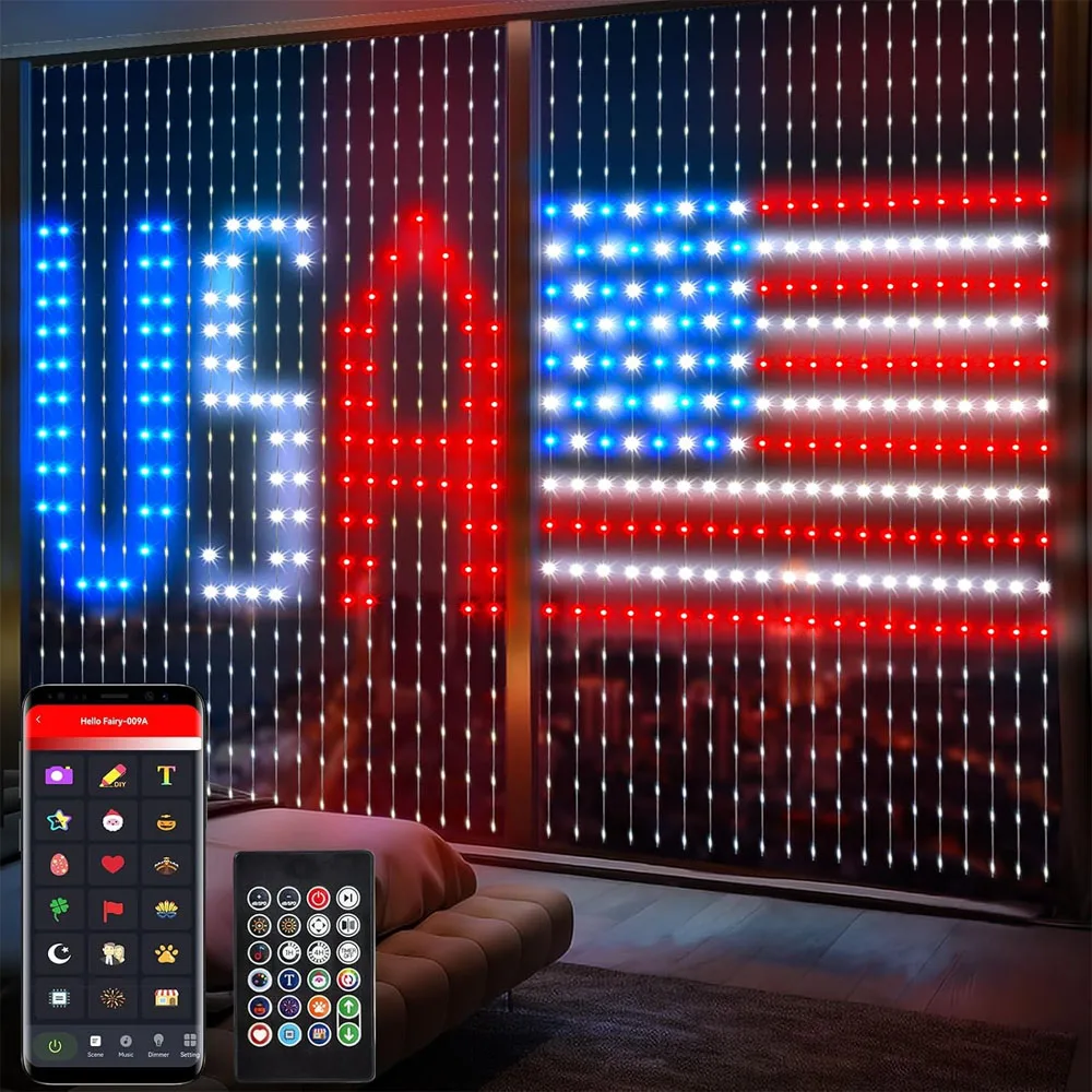 أضواء الستار الذكية AI 400 المصابيح داخلي اللون تغيير أضواء الموسيقى مزامنة الديناميكية DIY لديكور حفلات عيد الحب مقاوم للماء