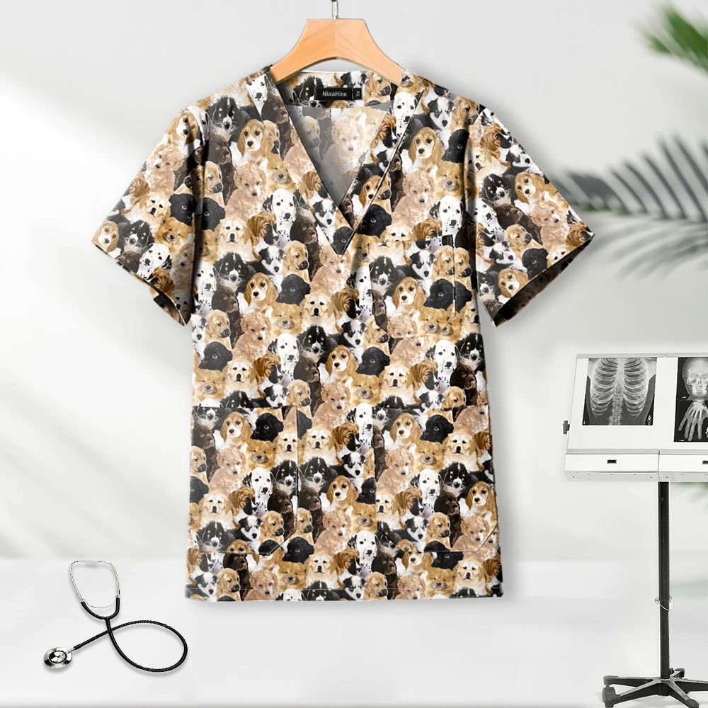 Healthcare Pharmacy Medical Scrub Printed Women Cotton High Quality Uniform Hospital Nurse Work Clothes Unisex Blouses Wholesale