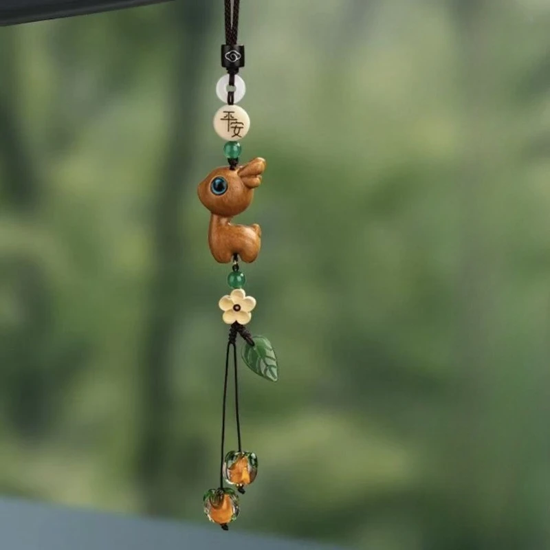 1pc New Wooden Deer Symbolizing Safety Car Decoration Pendant Harmless Material Rearview Mirror Pendant Car Interior Accessories