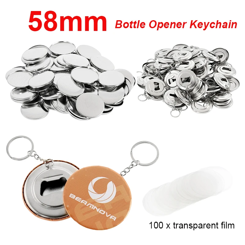 

100Pcs 44mm 58mm Bottle Opener Keychain Button Parts Supplies for Pro Maker Machine Base Parts Materials DIY Badge Making