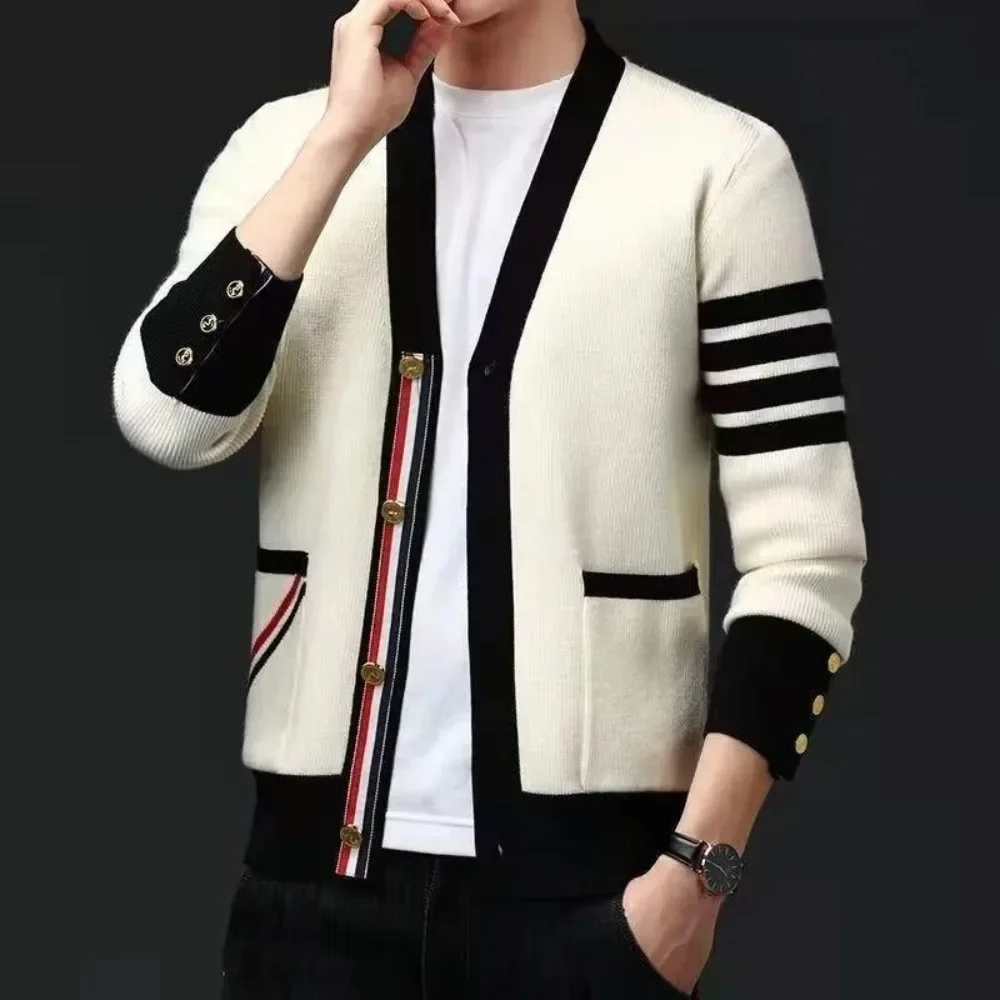 Men\'s knit cardigan autumn and winter new casual loose sweater coat men\'s handsome sweater clothes