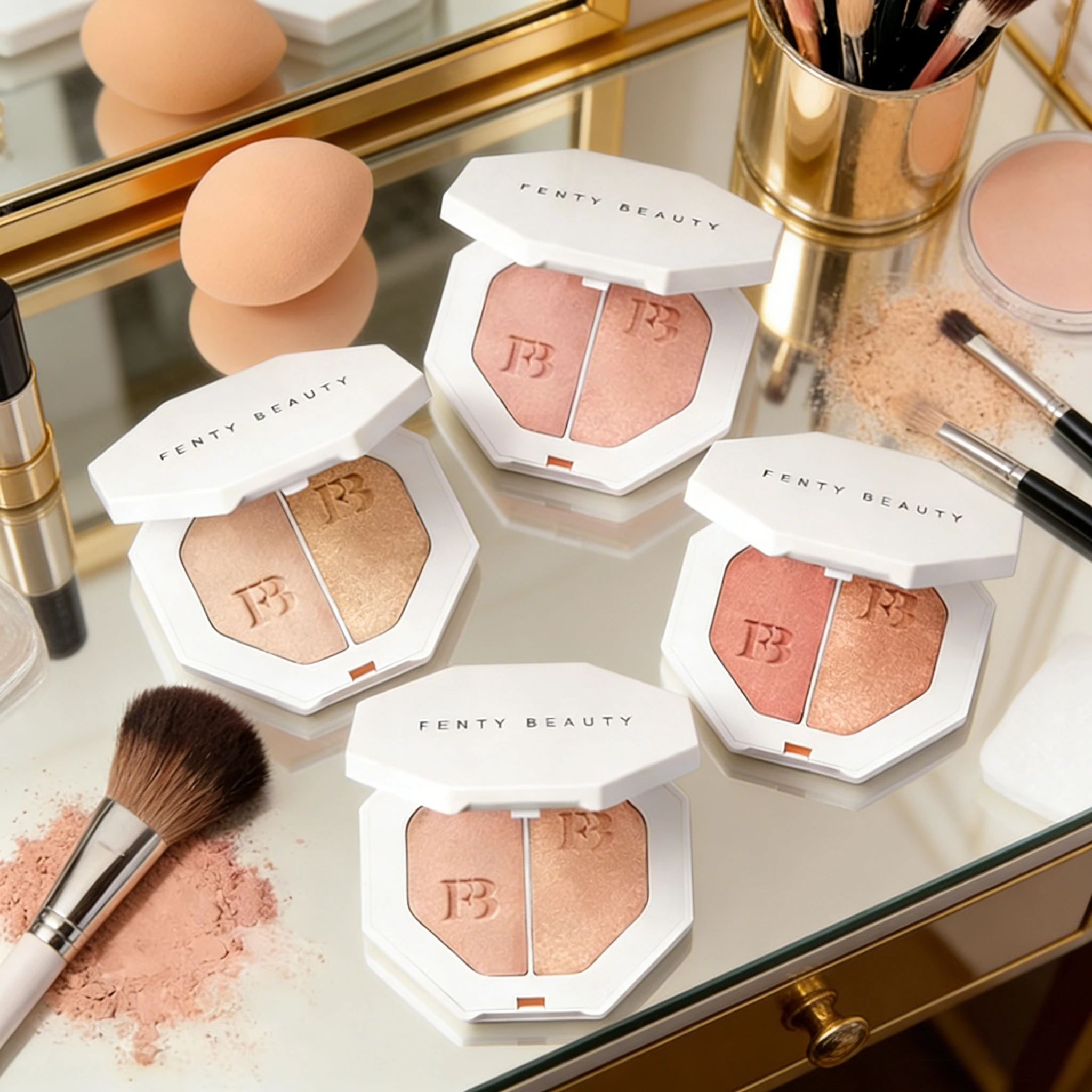 

Модная палетка для контуринга и хайлайтера Fenty Beauty Two Color Powder Highlight 3D: матовый хайлайтер, цветная натуральная пудра для осветления, макияж