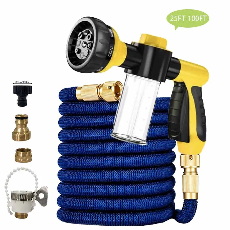 

Гибкий расширяемый садовый шланг — совместим с пистолетами для мойки автомобилей высокого давления, идеально подходит для орошения сада и уборки на открытом воздухе