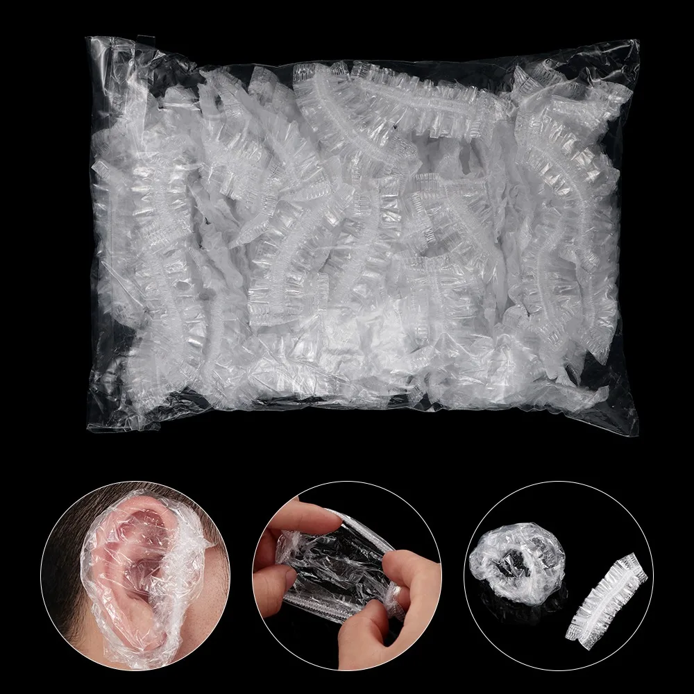 

100PCS Plastic Disposable Ear Cover Elastic ​​Transparent Hairdressing Earmuffs ​​One Size Waterproof Hair Dyeing Ear Sleeve