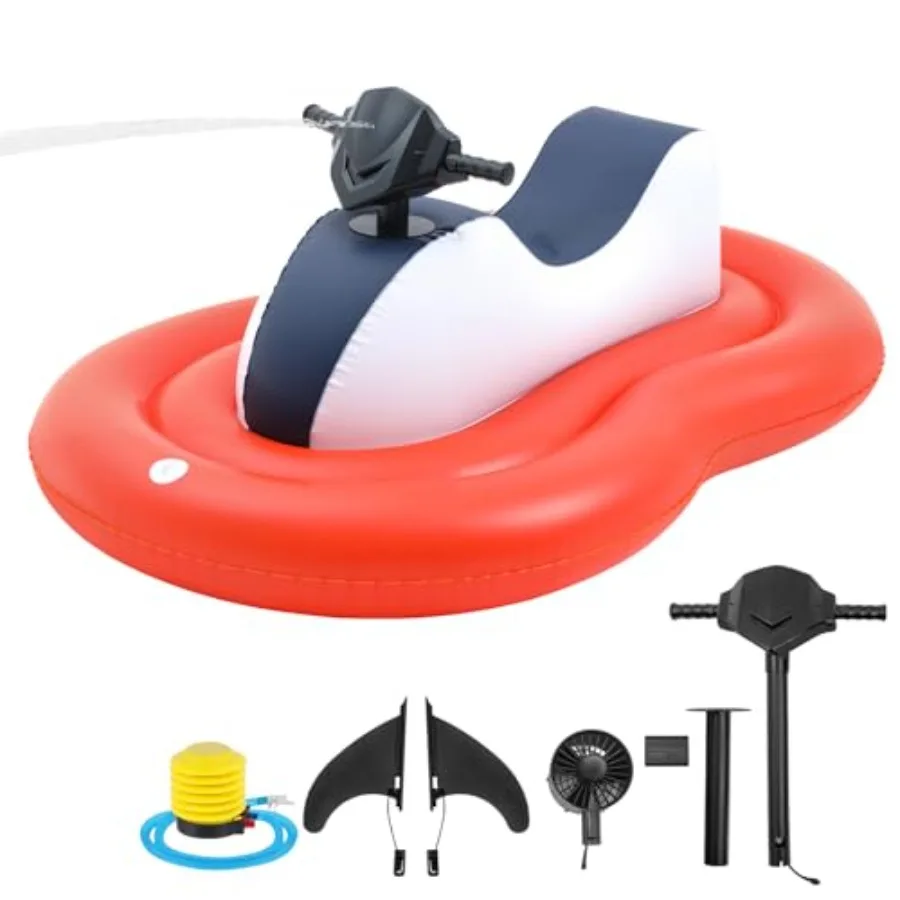 Motorized Pool Float for Adult, Inflatable PVC Pool Lounger Chair in Blue with Pusher Handles, Cup Holder Pump Waterproof for P