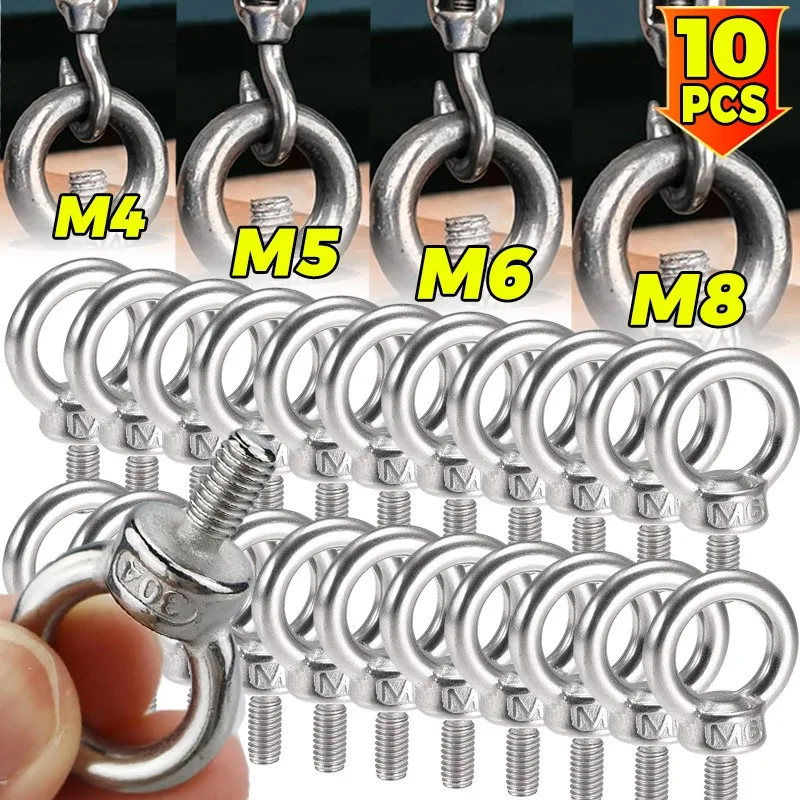 

M4/M5/M6/M8 Подъемные болты с проушиной Удлиненный болт из нержавеющей стали Сверхмощный круглый кольцевой болт Винт Подвесной крепежный трос Главной болт