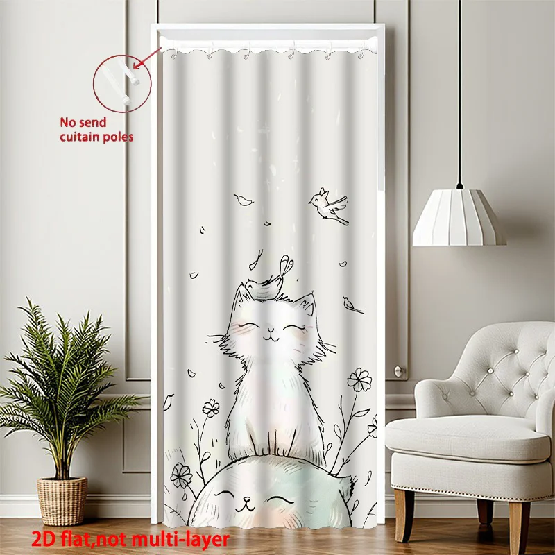 

Минималистичная дверная занавеска VIKAMA с принтом кошек в ретро-стиле и дизайном с изображением кошек и птиц, подходит для декорации и разделения пространства в доме.