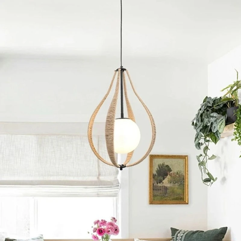New American Country Handmade Rope Pendant Light Industrial Style Dining Room Bedroom Study Lamp
